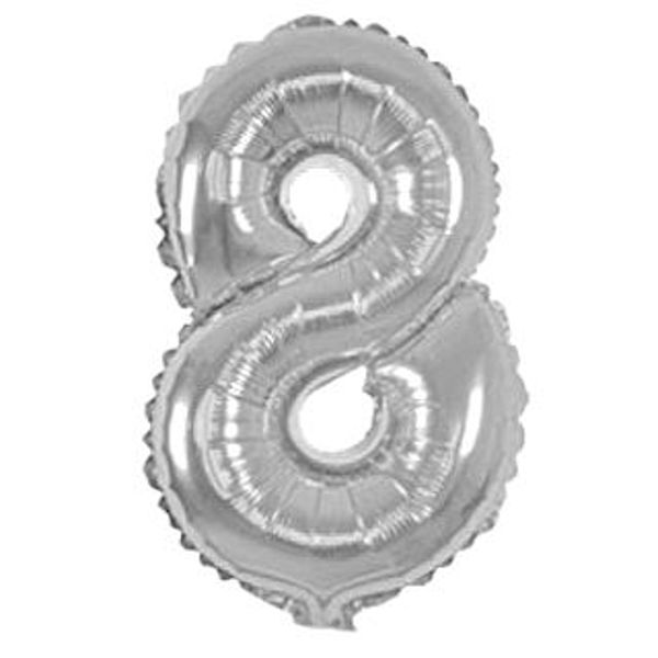 Imagen de Globo metalizado Filippo 16", N°8 plateado, en bolsa