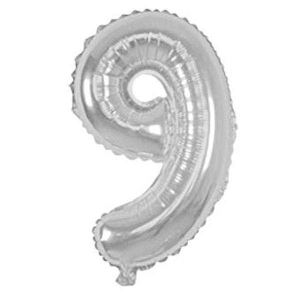 Imagen de Globo metalizado Filippo 16", N°9 plateado, en bolsa