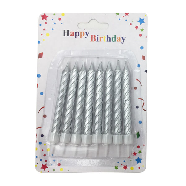 Imagen de Velitas de cumpleaños x8 en blister PLATEADAS CAJAx24