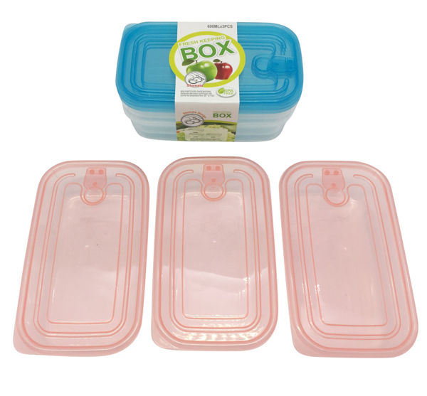 Imagen de Táper Contenedor de plástico x3, 600ml, varios colores