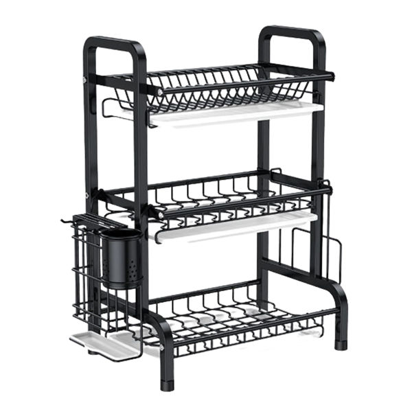 Imagen de Escurridor platos metal 3 pisos sobre mesada, en caja