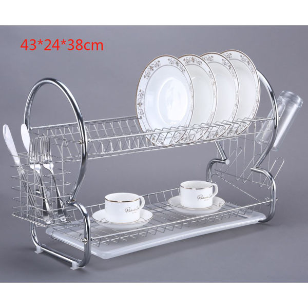 Imagen de Escurridor de platos, de metal, 2 pisos, 2 modelos, acero inoxidable, en caja