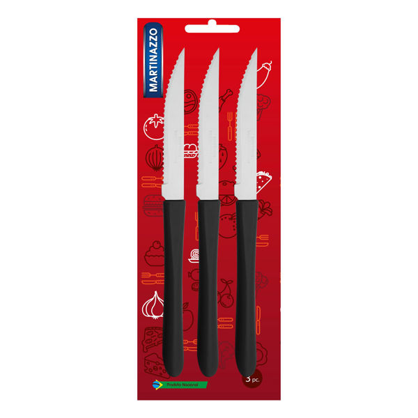 Imagen de Cubiertos cuchillo de mesa x3 en blister, acero inoxidable NEGRO, ELEGANCE MARTINAZZO
