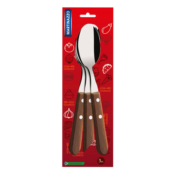 Imagen de Cubiertos cucharas de mesa x3 en blister acero inoxidable mango de madera, UNIVERSAL MARTINAZZO