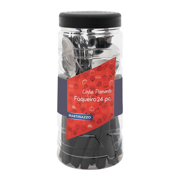 Imagen de Cubiertos juego x24 acero inox en pote plástico NEGRO, PIEMONTE MARTINAZZO