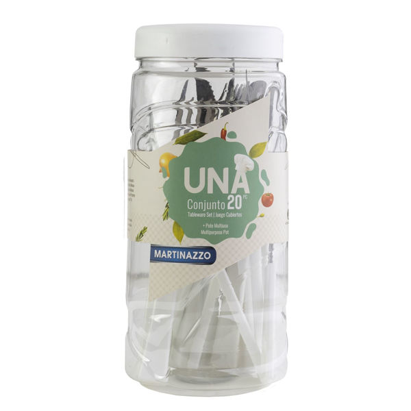Imagen de Cubiertos juego x20 acero inox en pote plástico BLANCO, UNA MARTINAZZO