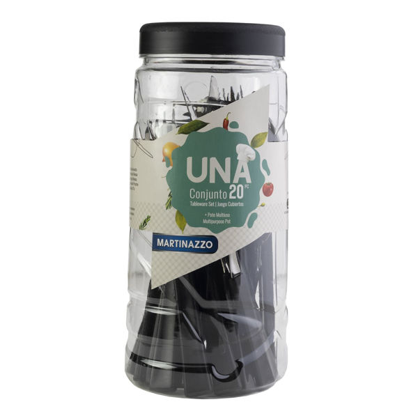 Imagen de Cubiertos juego x20 acero inox en pote plástico NEGRO, UNA MARTINAZZO