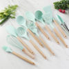 Imagen de Cucharones utensilios de cocina x12 de silicona con mango de madera, en caja