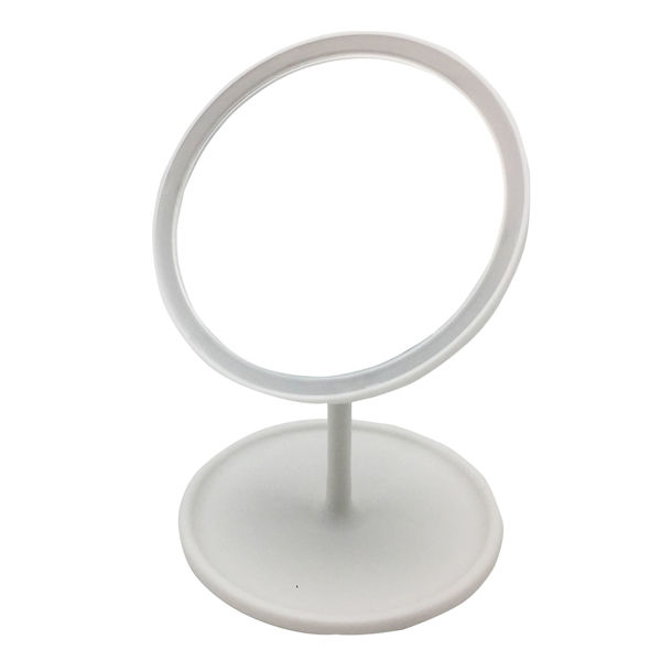 Imagen de Espejo móvil con pie 18cm, aro con luz, 28 led, recargable con cable USB, 3 colores, en caja