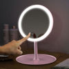 Imagen de Espejo móvil con pie 18cm, aro con luz, 28 led, recargable con cable USB, 3 colores, en caja