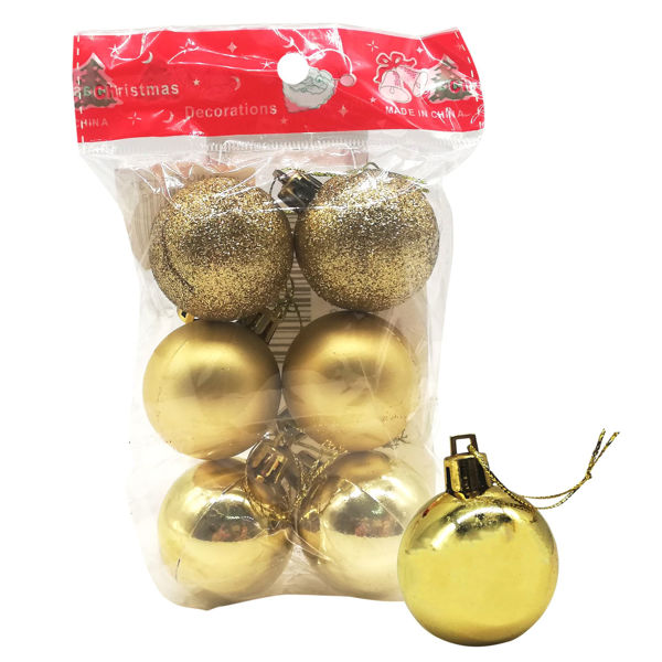 Imagen de Bolas navideñas x6 3cm, 3 texturas, en bolsa doradas