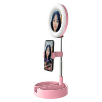 Imagen de Aro de luz LED con espejo, soporte para celular y organizador, USB en caja, 2 colores