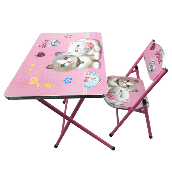 Imagen de Mesa y silla plegable, madera y metal ROSADO, varios diseños en caja