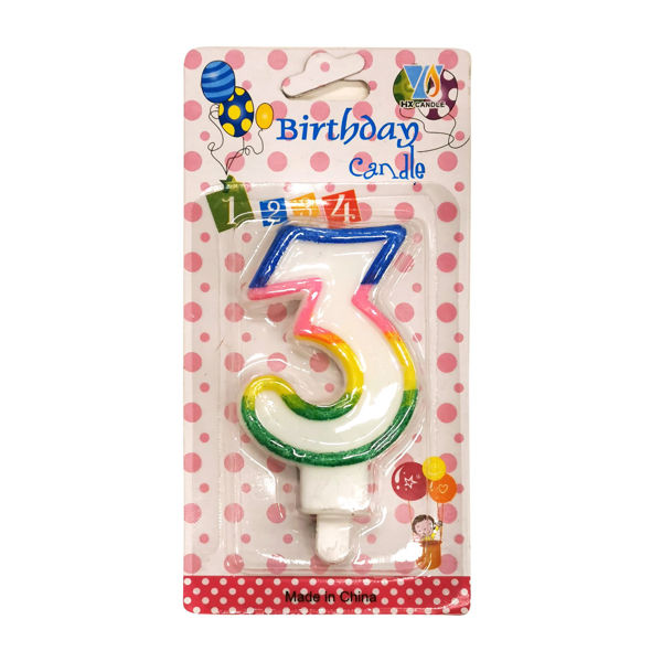 Imagen de Velita borde multicolor, N°3 en blister CAJAx12
