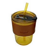 Imagen de Vaso con sorbito, de vidrio 450ml, con tapa banda aislante en caja, varios colores