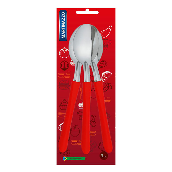 Imagen de Cubiertos cucharas de mesa x3 en blister acero inoxidable ROJO, ELEGANCE MARTINAZZO