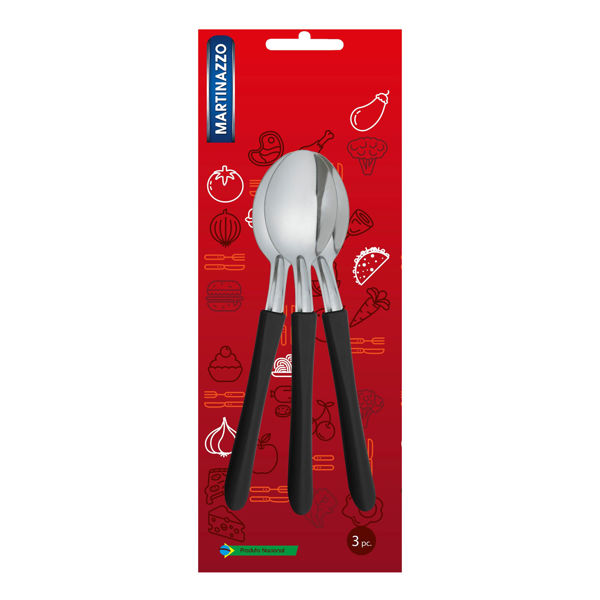 Imagen de Cubiertos cucharas de postre x3 en blister acero inoxidable NEGRO, ELEGANCE MARTINAZZO