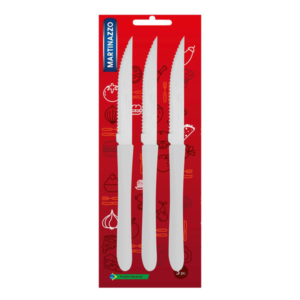 Imagen de Cubiertos cuchillo de mesa x3 en blister, acero inoxidable BLANCO, ELEGANCE  MARTINAZZO