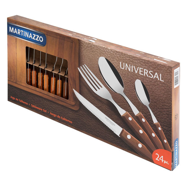 Imagen de Cubiertos juego x24 acero inox en caja mango de madera, UNIVERSAL MARTINAZZO