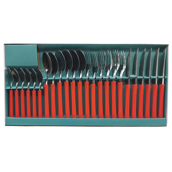 Imagen de Cubiertos juego x24 acero inox en caja ROJO, ELEGANCE MARTINAZZO