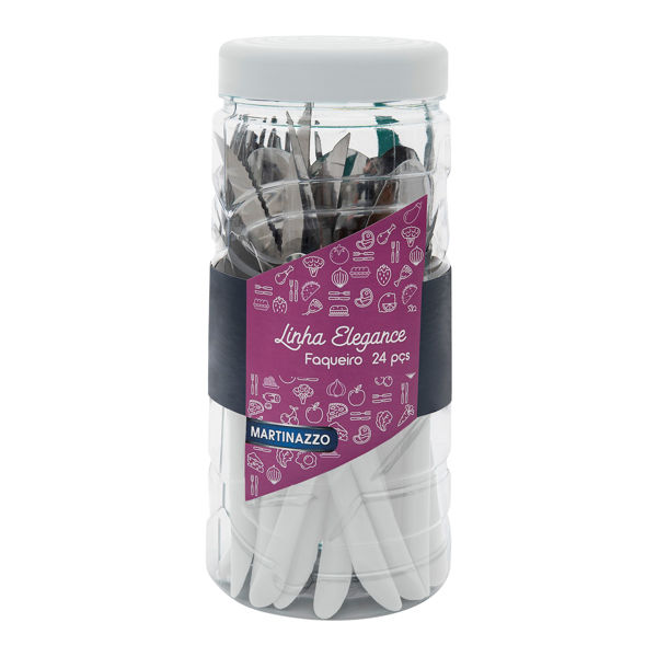 Imagen de Cubiertos juego x24 acero inox en pote plástico BLANCO, ELEGANCE MARTINAZZO