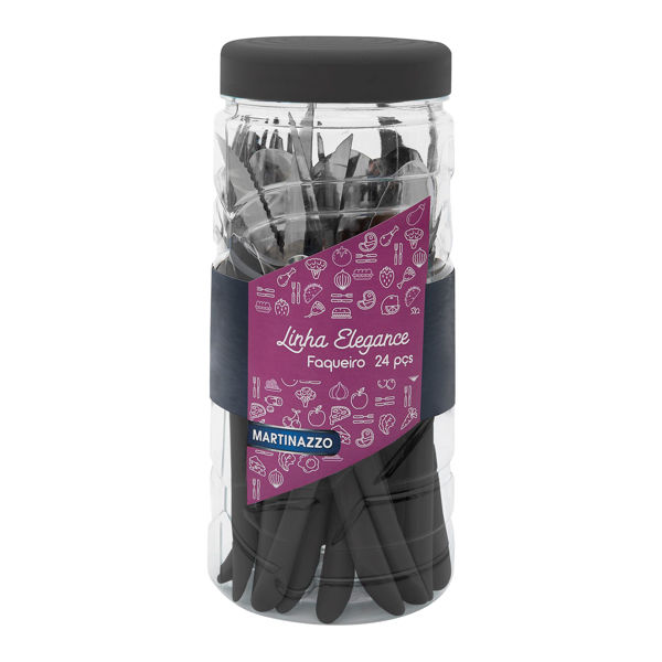 Imagen de Cubiertos juego x24 acero inox en pote plástico NEGRO, ELEGANCE MARTINAZZO