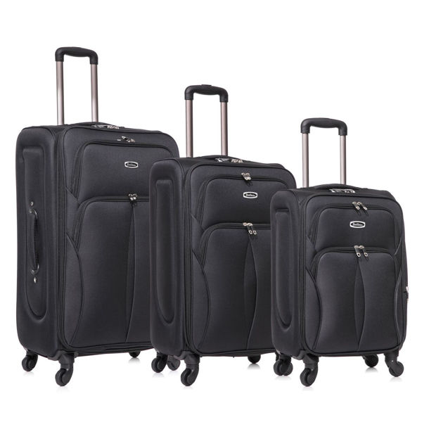 Imagen de Valijas Berlina x3 NEGRO, semi rígidas, ruedas omnidireccionales, 360, fuelle 5cm, manija telescópica escondida, tranca numérica, 2 bolsillos exteriores, correa para ajustar ropa, bolsillo interior con cierre, color negro