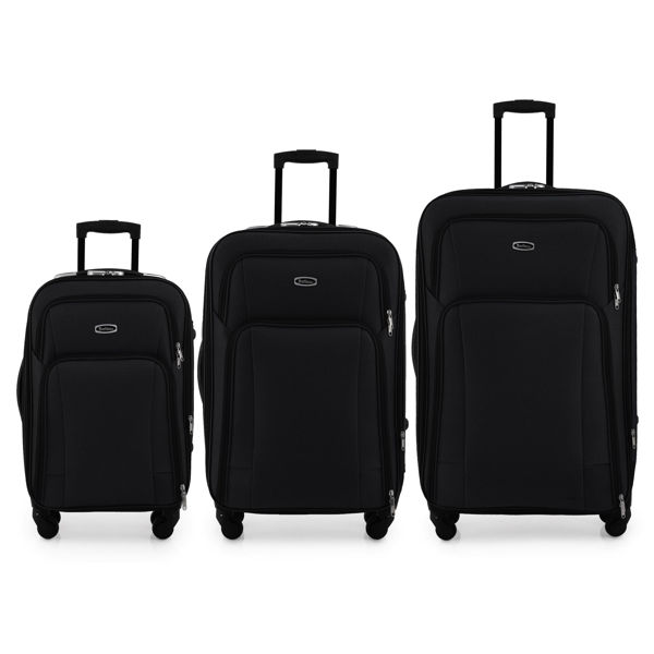 Imagen de Valijas Berlina x3 NEGRO, semi rígidas, ruedas omnidireccionales, 360, fuelle 5cm, manija telescópica, tranca numérica, 2 bolsillos exteriores, correa para ajustar ropa, bolsillo interior con cierre, color negro