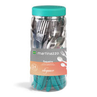 Imagen de Cubiertos juego x24 acero inox en pote plástico VERDE, ELEGANCE MARTINAZZO