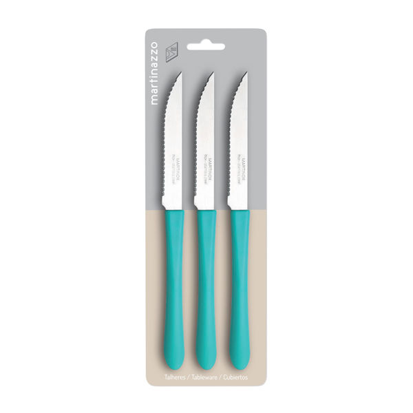 Imagen de Cubiertos cuchillo de mesa x3 en blister, acero inoxidable VERDE, ELEGANCE  MARTINAZZO