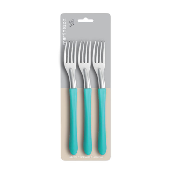 Imagen de Cubiertos tenedor de mesa x3 en blister, acero inoxidable VERDE, ELEGANCE MARTINAZZO