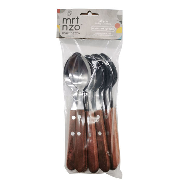 Imagen de Cubiertos cucharas de mesa x12 en bolsa acero inoxidable mango de madera, UNIVERSAL MARTINAZZO