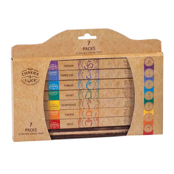 Imagen de Incienso palito 10x7 con soporte de madera CHAKRA&LUCK, CAJAx6, 7 fragancias