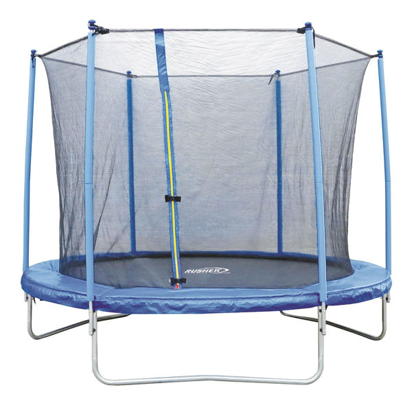 Imagen de Cama elástica, 244cm de diámetro, 60 de altura y  160cm de red acero galvanizado, alfombra acolchada, red de protección de polietileno resistente a rayos UV con cierre
