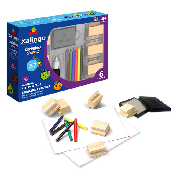 Imagen de Sellos de frutas x6, con crayolas, XALINGO en caja