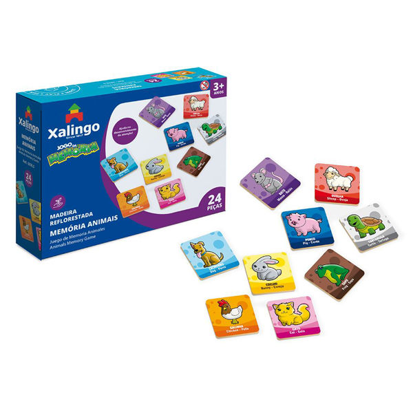 Imagen de Juego de mesa, memoria, animales, 24 piezas de madera, XALINGO, en caja