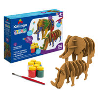 Imagen de Puzzle de madera, 3D animales de safari para pintar con témperas, XALINGO, en caja