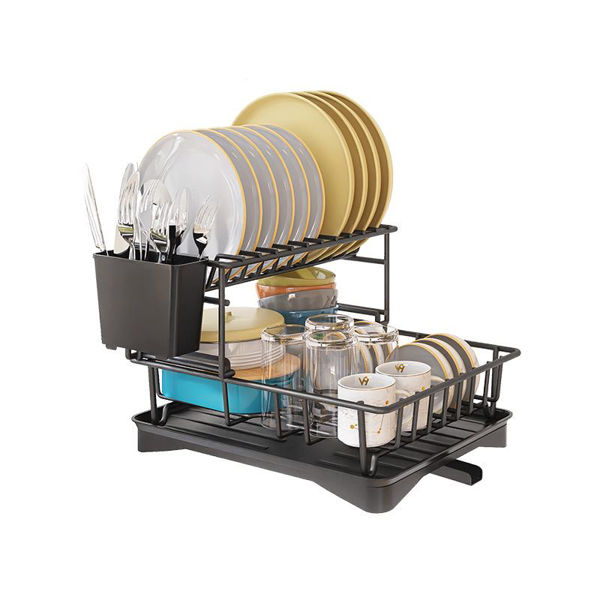 Imagen de Escurridor platos metal 2 niveles con bandeja, 2 colores en caja