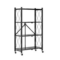 Imagen de Mueble estantería de metal plegable con ruedas, 4 estantes NEGRO, en caja