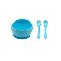 Imagen de Plato bowl con ventosa y cubiertos de silicona, en bolsa varios colores