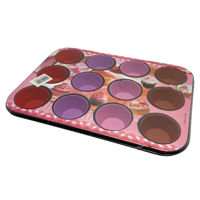 Imagen de Asadera de metal con moldes de silicona para 12 cupcakes