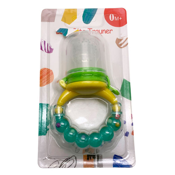 Imagen de Chupete con mordillo para fruta, con tapa y sonajero, en blister varios colores