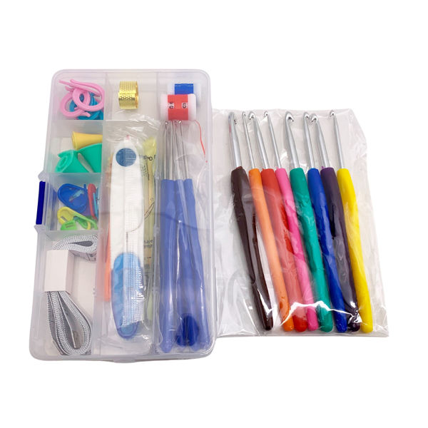 Imagen de Agujas de crochet x16 unidades con varios accesorios, en caja de plástico