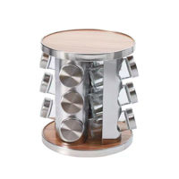 Imagen de Especieros de vidrio x12, con soporte de metal y madera, en caja