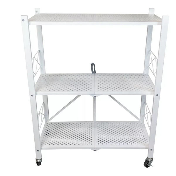 Imagen de Mueble estantería de metal plegable con ruedas, 3 estantes BLANCO en caja