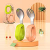 Imagen de Cubiertos infantiles x2 de metal mango anatómico de silicona, en caja plástica