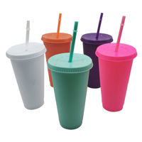 Imagen de Vaso con sorbito, de plástico 710ml CAJAx5 colores distintos, en caja