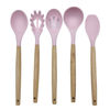 Imagen de Cucharones utensilios de cocina x11 de silicona con mango de madera, en caja, varios colores