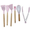 Imagen de Cucharones utensilios de cocina x11 de silicona con mango de madera, en caja, varios colores
