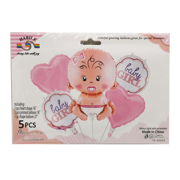 Imagen de Globo metalizado bebé, x5, ROSADO en bolsa